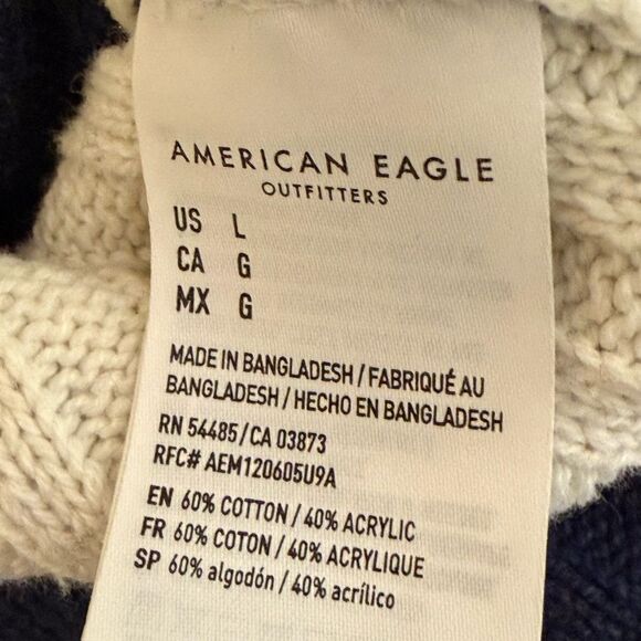 American Eagle - B-Neck Cropped Navy/BeigeStriped Cardigan Sweater - size L - Picture 4 of 6